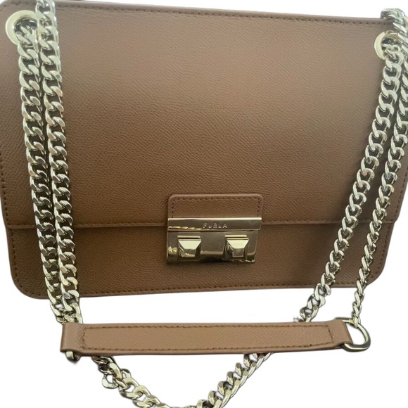 Furla Bella Medium Cognac Saffiano Leather Crossbody/Shoulder Bag Full Inclusion - Picture 4 of 6